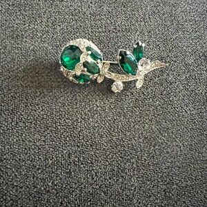 Eisenberg Ice Floral Brooch with Emerald Stones